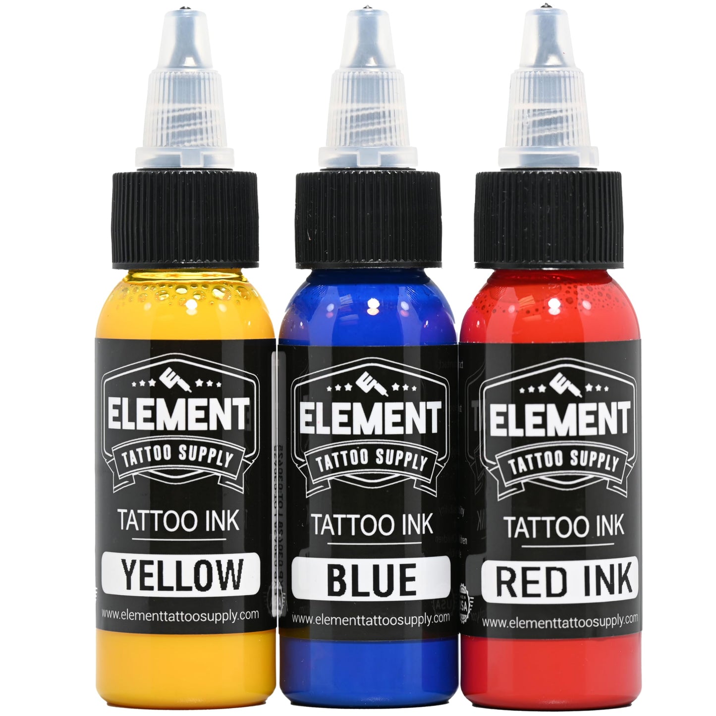 Element Tattoo Supply Ink Set | Red Yellow Blue | Professional Solid Colors for Human Skin | Bright Bold Pre-Dispersed Pigment | Essential Artist Supplies | 1oz Bottles