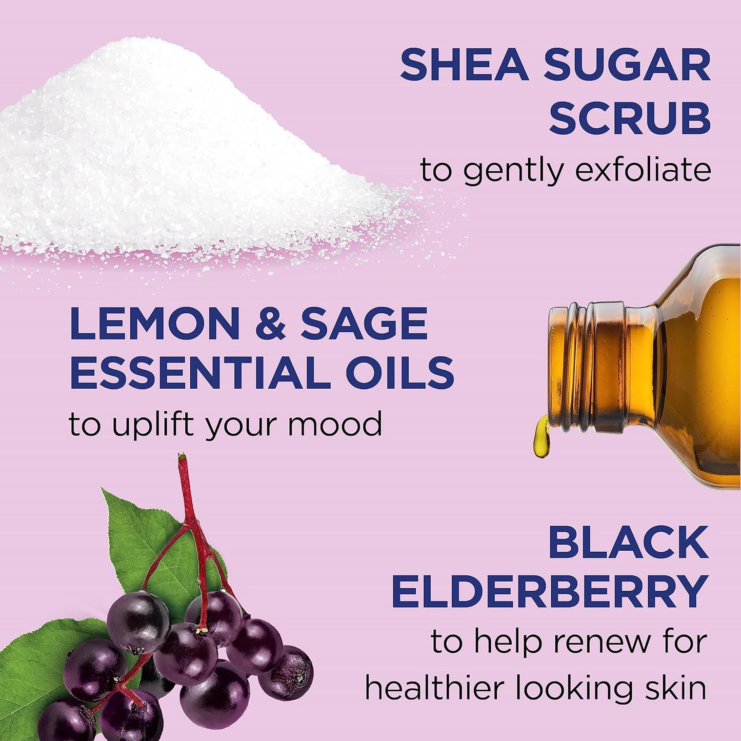 Dr Teal's Shea Sugar Body Scrub - Black Elderberry & Essential Oils | 19 oz (Pack of 3)