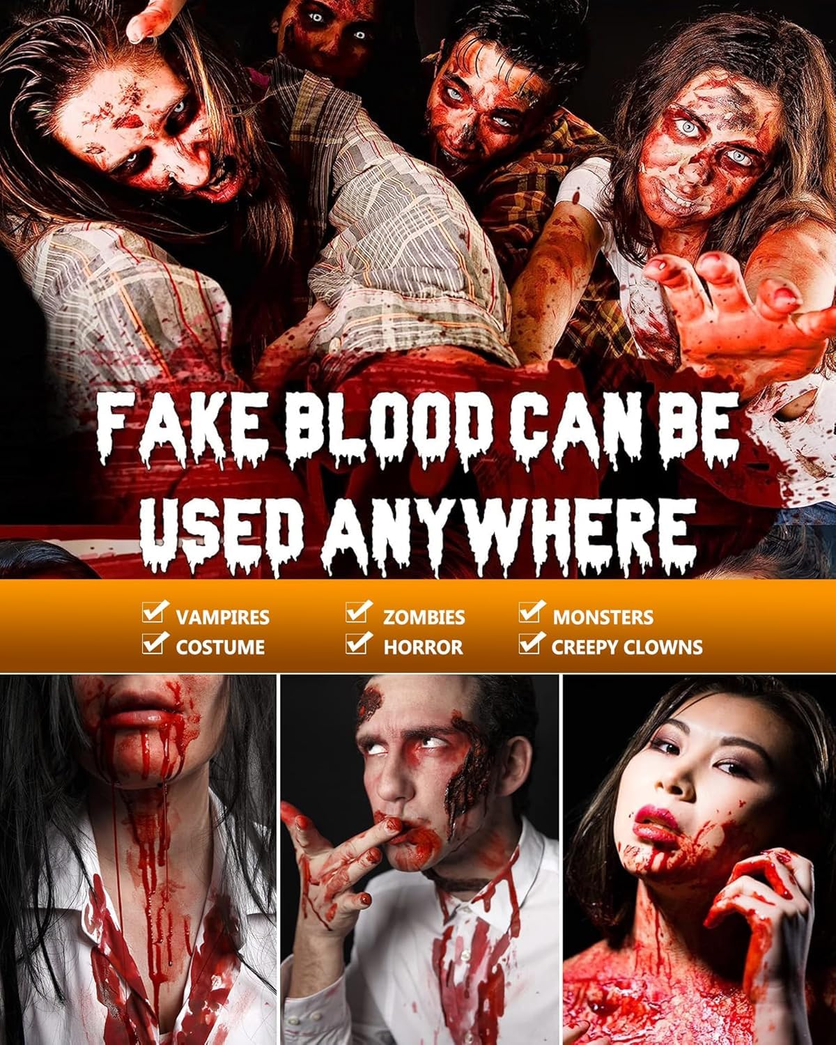 Halloween Fake Blood Spray 2.03oz + Dripping Blood 2.03oz+Coagulated Blood 1.06oz Washable Realistic Fake Blood for Clothes Sfx Special Effects Makeup Kit for Vampire Zombie (3Red)