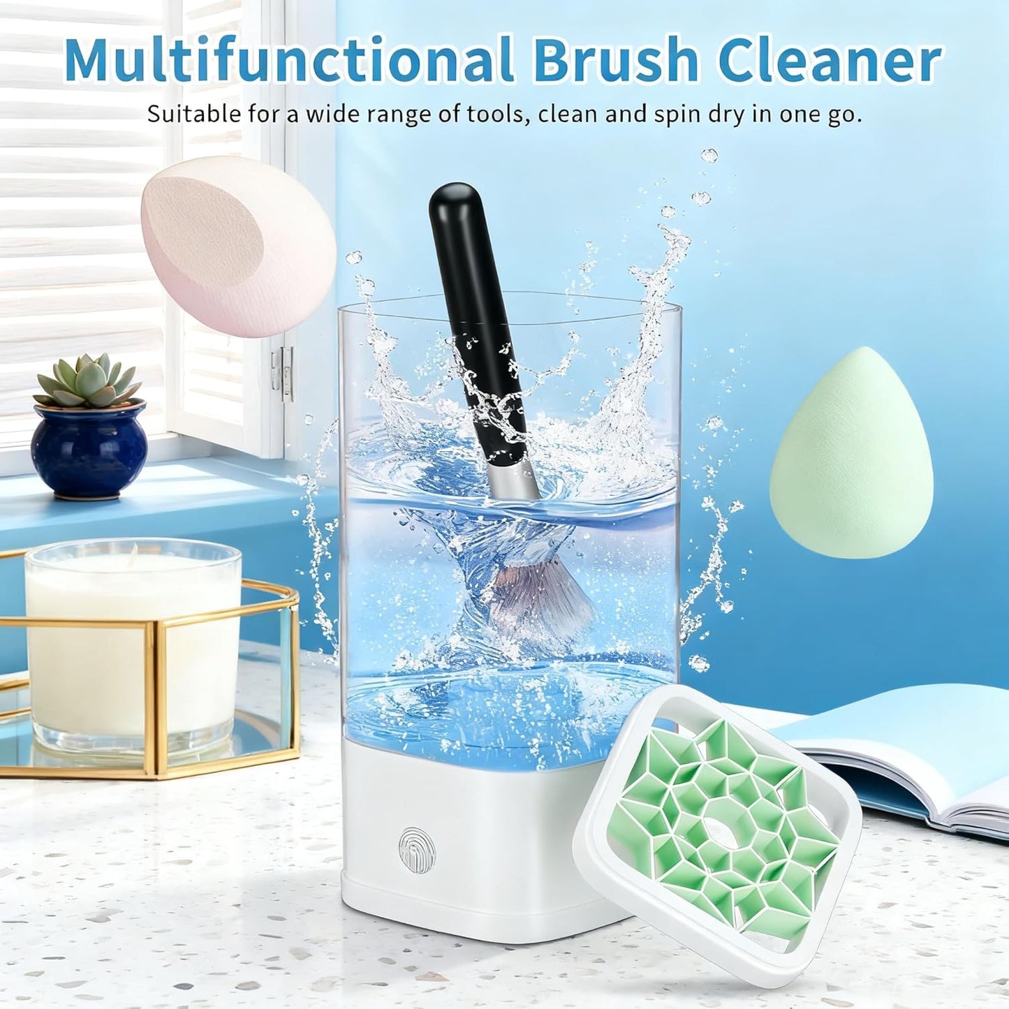 Electric Makeup Brush Cleaner - 9000 RPM Automatic Cleaning Machine | Waterproof for Brushes & Sponges