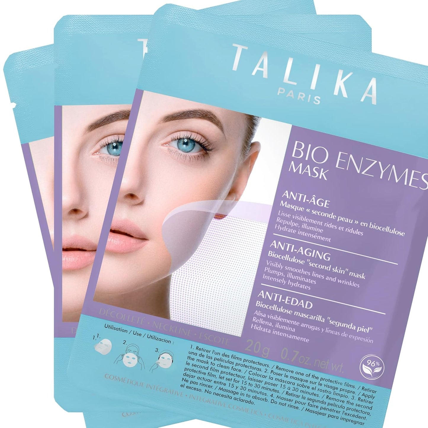 Talika Bio Enzymes Anti-Aging Face Mask - Smoothing Biocellulose Sheet Mask | 3 Packs for Youthful Skin