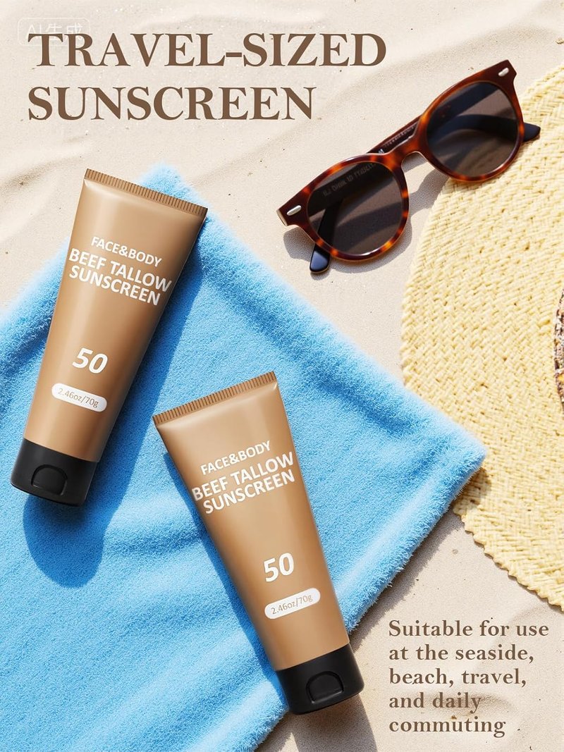 Beef Tallow Sunscreen - Natural Reef Safe Sunblock for Face & Body | Non-Greasy Travel Size (4 Packs)