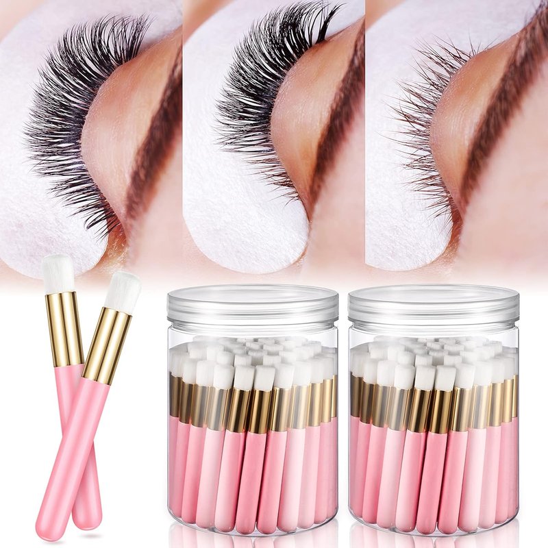 Lash Cleansing Bath Brushes - 100 Pieces Eyelash Extension Cleanser with Container | Pink Cleaning Supplies