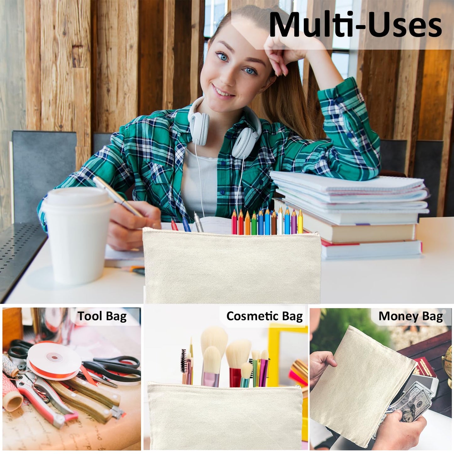 Koolmox Canvas Zipper Pouch, 40 Pack Bulk Cosmetic Bags Embroidery Bag Blank for Tie Dye, Marker, Circuit Projects, Christmas Gifts, Travel Bags for Pen Pencil Zipper Pouch.