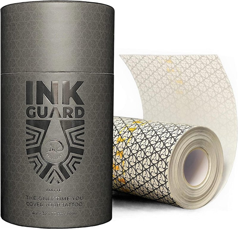 Ink Guard Tattoo Aftercare Bandage – Matte Waterproof Adhesive Film, Transparent Protective Tattoo Cover, Heal Tattoos or Minor Skin Wounds – 6"x11yd (15cm x 10m)