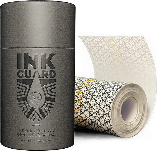 Ink Guard Tattoo Aftercare Bandage – Matte Waterproof Adhesive Film, Transparent Protective Tattoo Cover, Heal Tattoos or Minor Skin Wounds – 6"x11yd (15cm x 10m)