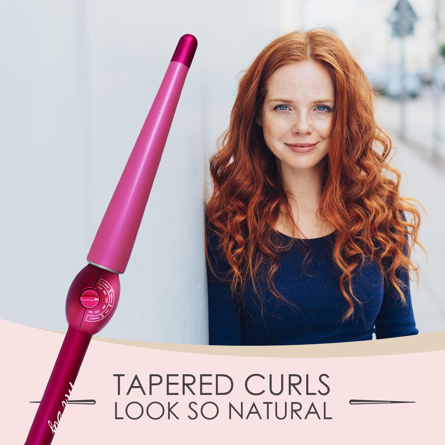 Mr Big Tapered Curling Wand – Long Barrel with Ceramic Coating for Long Hair – Conical Shape, 6 Heat Settings, Dual Voltage, Auto Off – Unique Taper from 2/3” to 1.25” Diameter