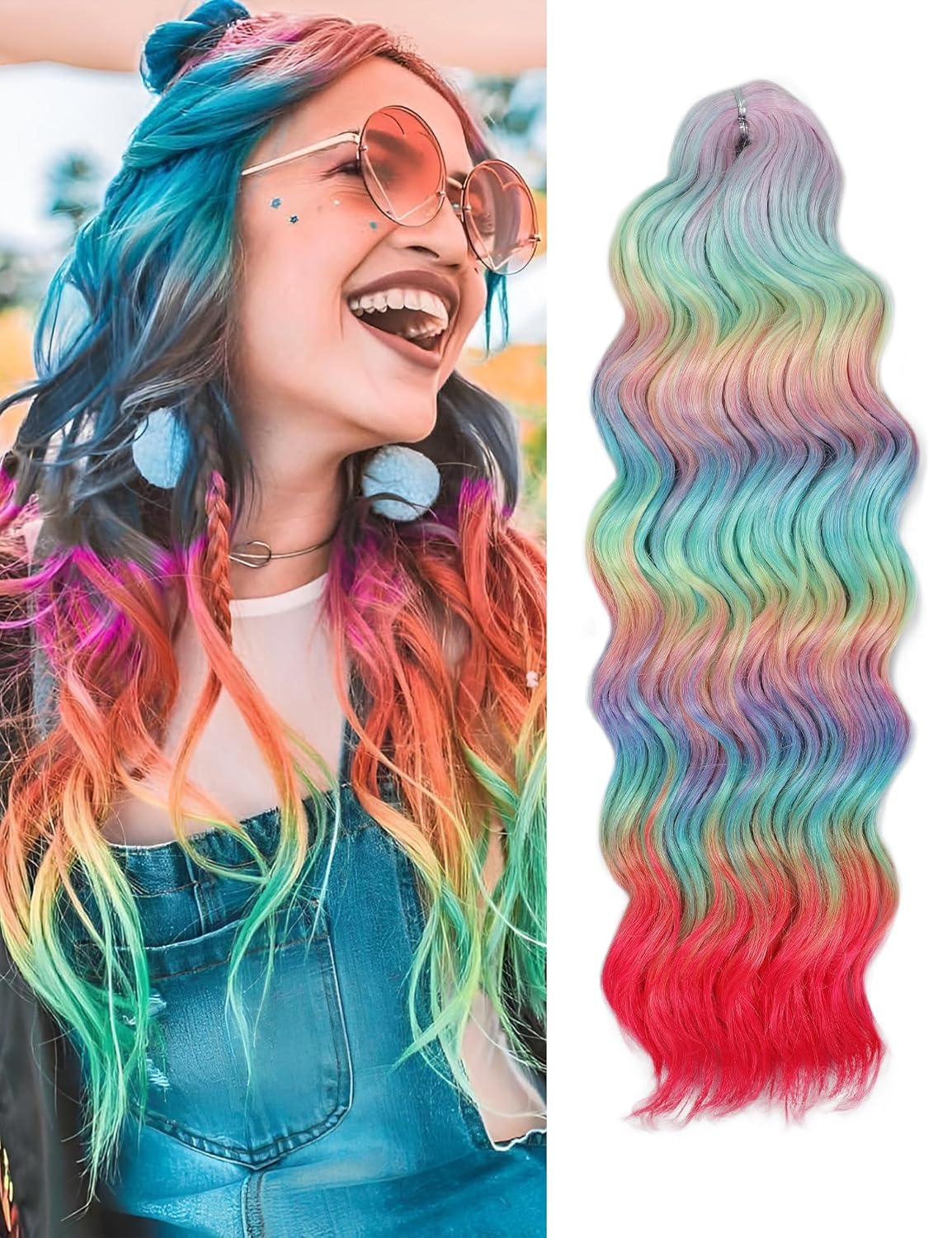 Curly Braiding Hair - 300g Rainbow Peafowl Ocean Wave Synthetic | Loose Deep Wavy Twist for Boho Braids