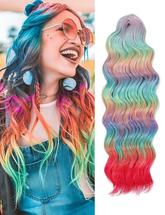 Curly Braiding Hair - 300g Rainbow Peafowl Ocean Wave Synthetic | Loose Deep Wavy Twist for Boho Braids