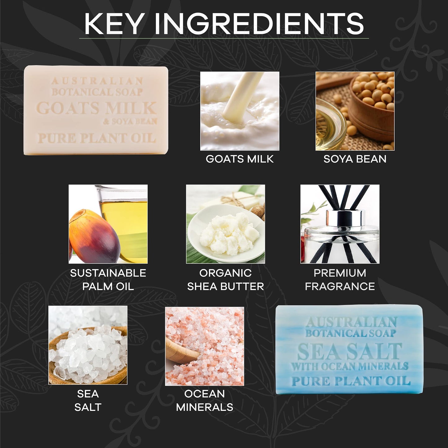 Australian Botanical Soap Men's Body & Beard Bar Duo Pack – Goats Milk & Sea Salt with Ocean Minerals, Triple Milled 6.6 oz Bars, 8 Pack - 4 Bars of Each