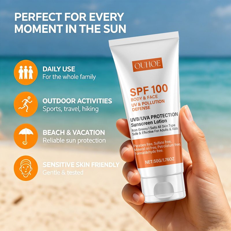 Sunscreen SPF 100, Sunscreen For Body & Face, Broad Spectrum SPF + Antioxidants, Oil Free, For Sun Sensitive Skin, Oxybenzone Free