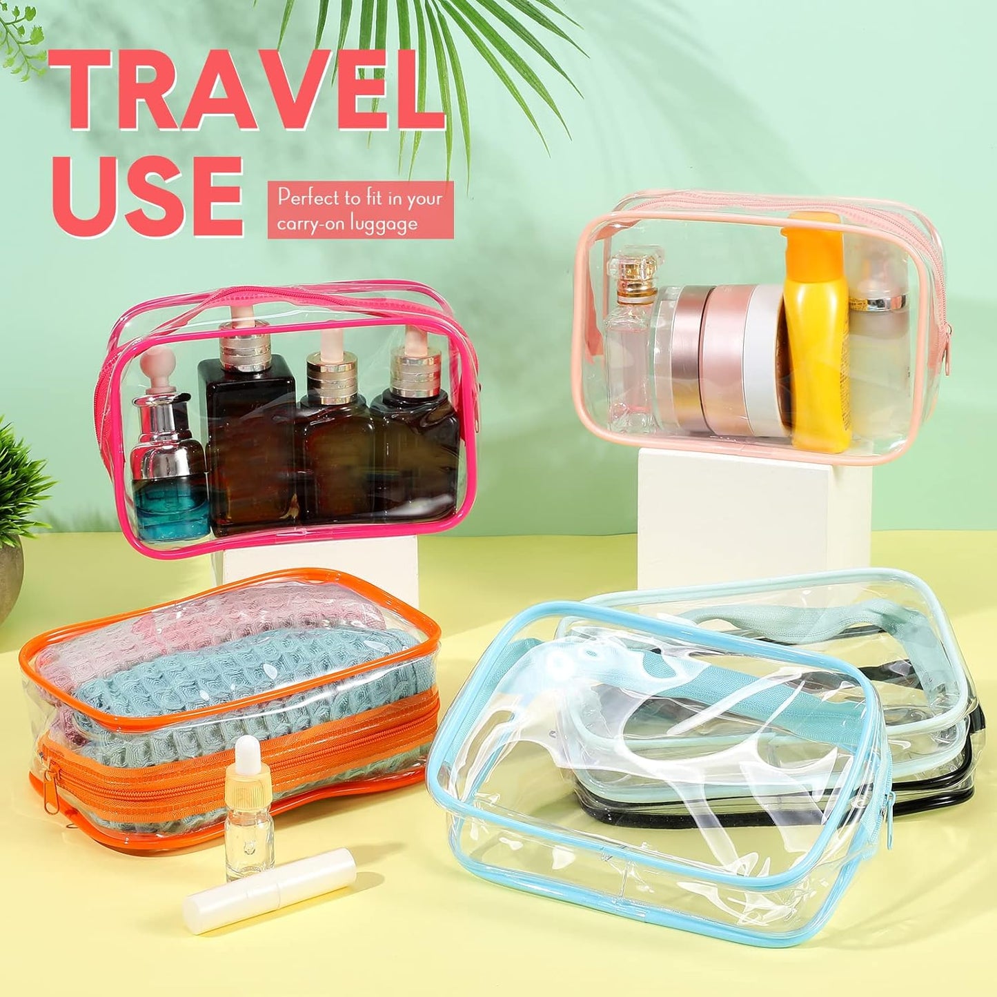 Reginary Clear Cosmetic Bag Set - 16 Pack Transparent Toiletry Pouches | Waterproof PVC Organizer for Travel & Home, 8 Colors