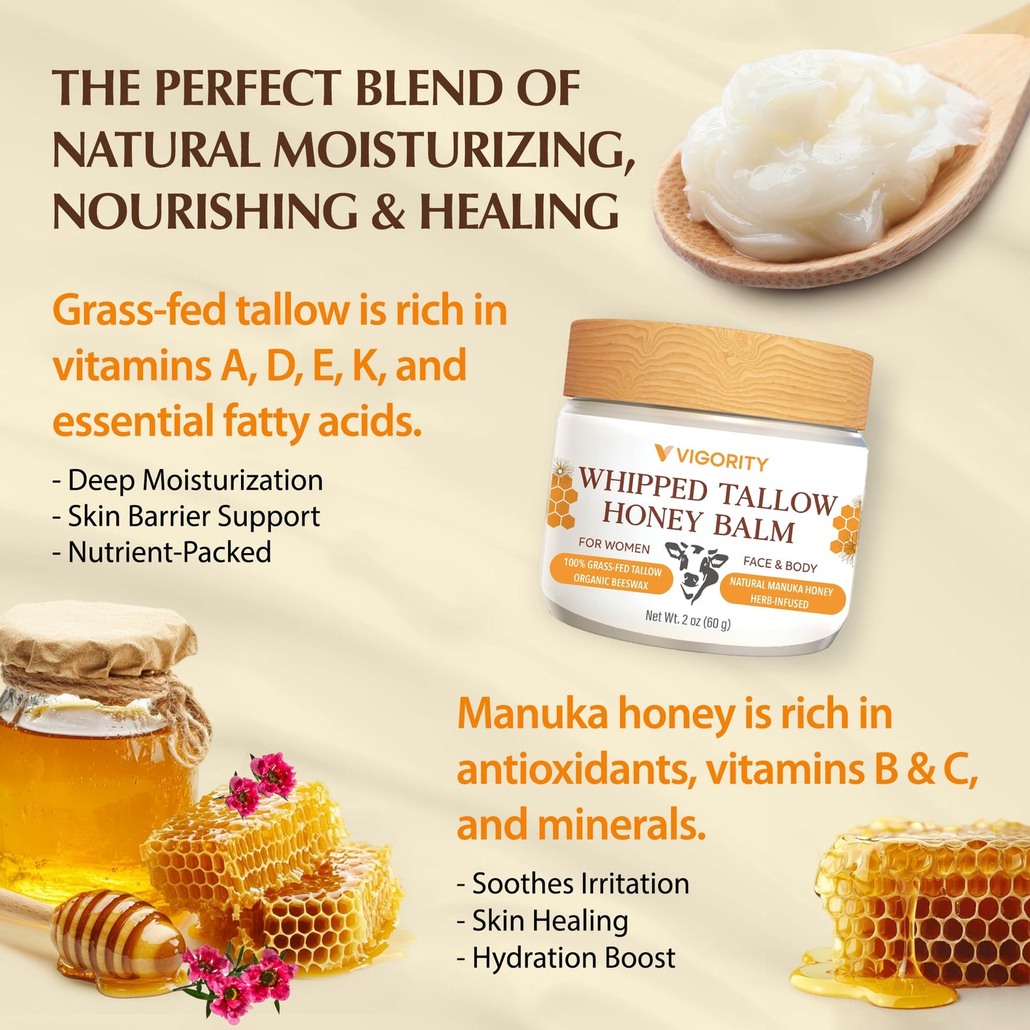 Beef Tallow Sunscreen with Clear Zinc: Non-Toxic SPF 30 Sunscreen for Face & Body, Natural Sunblock with Nourishing Tallow & Botanical Extracts (SPF50 & Tallow)