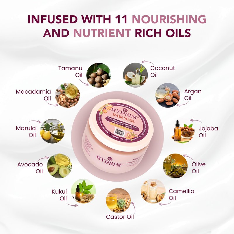 Hydrim Deep Conditioning Hair Mask for Dry Damaged Hair, Hydrating Repair Treatment, Infused with Argan Oil and 10 Nourishing Oils, Helps Smooth Frizz, Fresh Floral Aroma, 8.45 fl oz