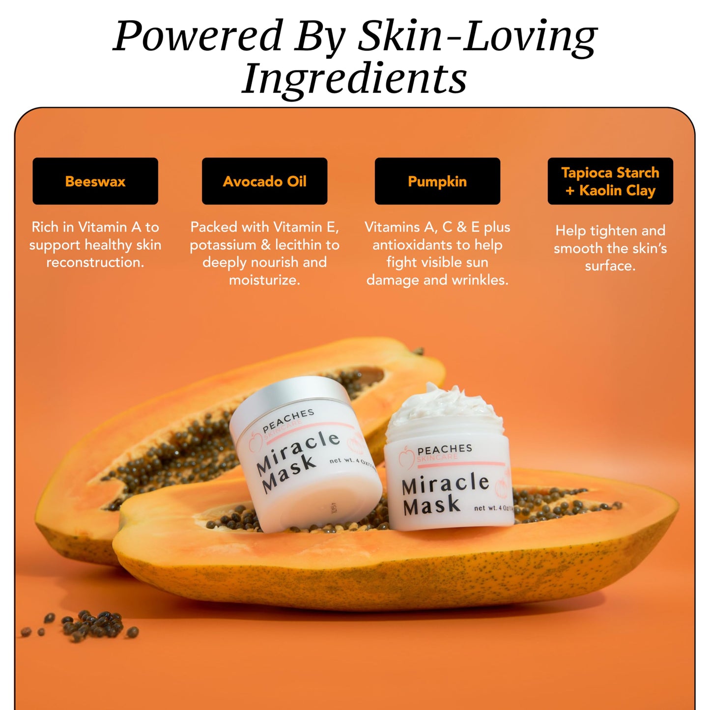 Peaches Skin Care Miracle Mask – Hydrating Face Mask with Beeswax, Avocado Oil and Pumpkin Enzymes – Exfoliating Formula for Smoother-Looking Skin – 1.7 oz