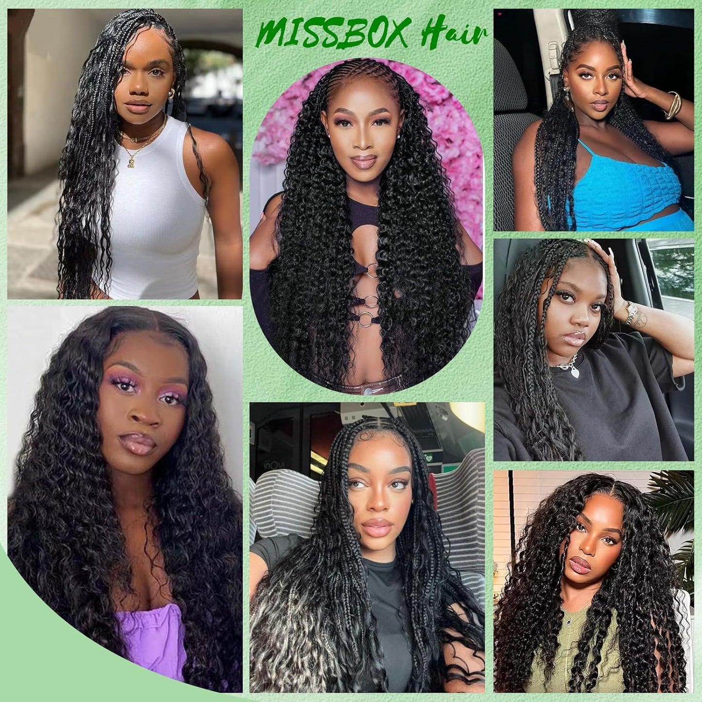 Human Hair Braiding Extensions - 18 Inch Deep Wave Boho Braids | 2 Bundles, 100g, No Weft, Natural Color