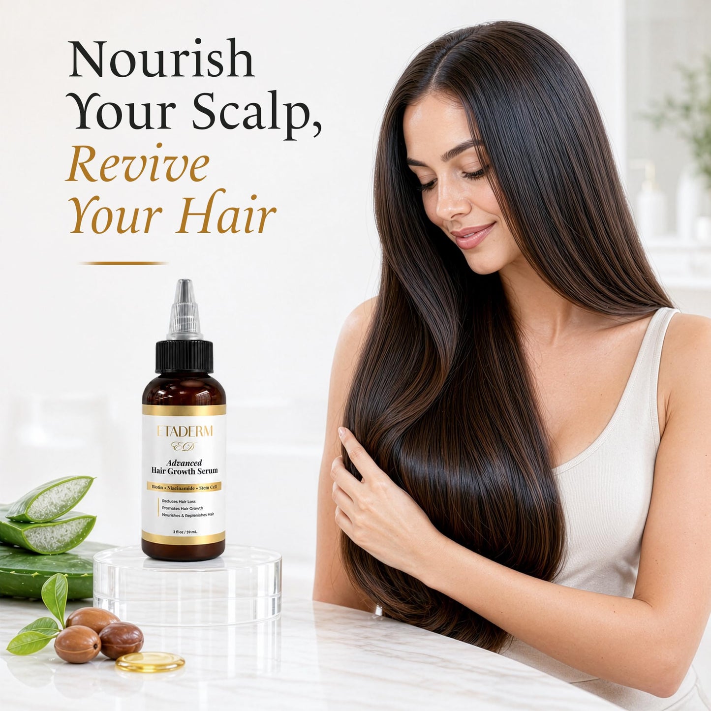 ETADERM Advanced Hair Growth Serum - Hair Growth Oil with Aloe Vera Biotin, Caffeine & Keratin - Hair Oils Stimulates Growth, Moisturizes & Conditions Scalp - Hair Serum for Thicker Fuller Hair 60ml
