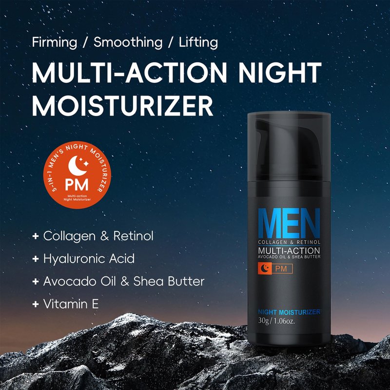 MIESCHER Men Hydrating Night Cream, Daily Moisturizer with Collagen & Retinol, Oil Control, Firm & Lift Hydrating Cream for Face & Body, Reduce Fine Lines, Strengthen Skin Barrier, 1.06 oz.