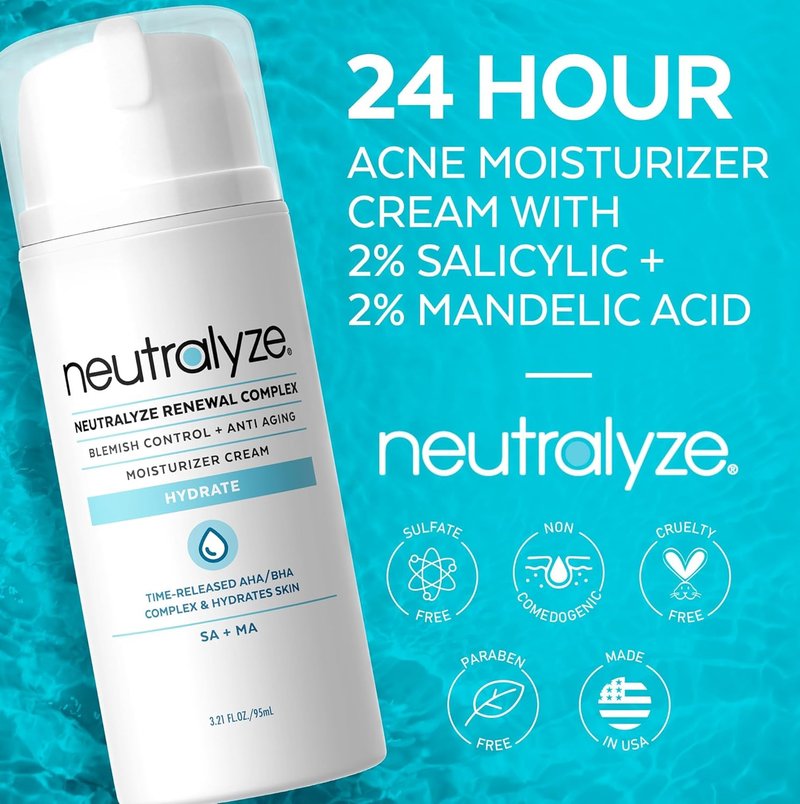Neutralyze Acne Moisturizer - Maximum Strength 2% Mandelic & Salicylic Acid Treatment | All Skin Types, Teens & Adults