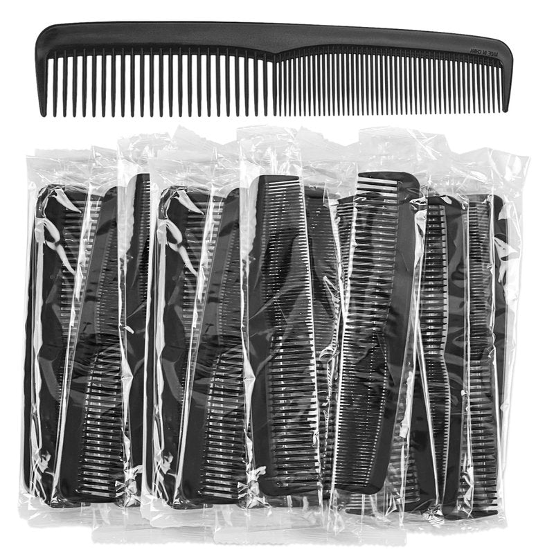 Gisdo Combs in Bulk Individually Wrapped, 300 Pack Black Plastic Double Tooth Hair Pocket Comb for Homeless, Charity, Care Pack