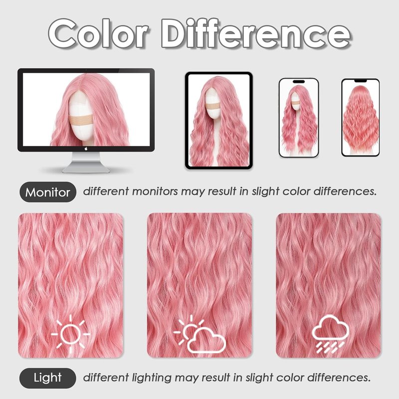 Pink Wavy Wig for Women - 26 Inch Synthetic Lace Front Hairpiece | Heat Resistant for Daily Wear & Cosplay