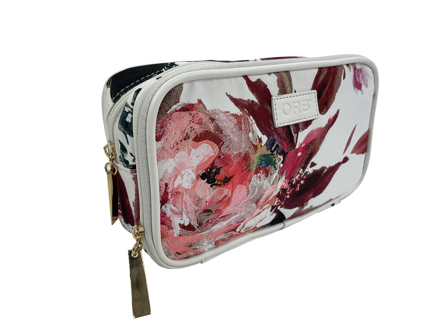 ORB Style Cosmetic Bag-CB216WH-Bloom-Brush Pouch-White Floral