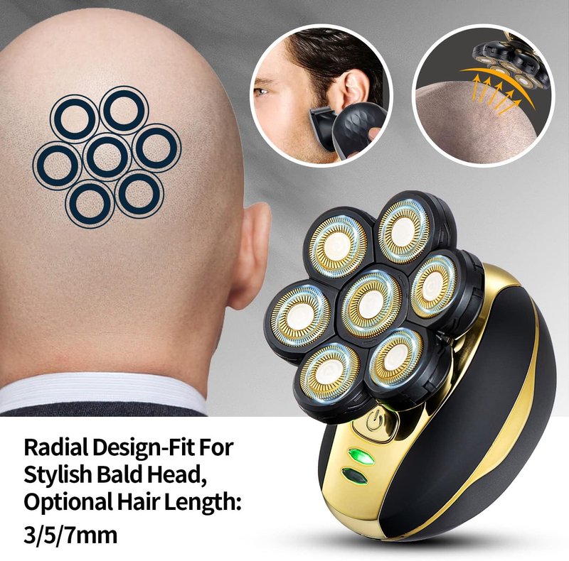 7D Electric Head Shaver for Bald Men - Waterproof Grooming Kit | Multifunctional Hair Razor