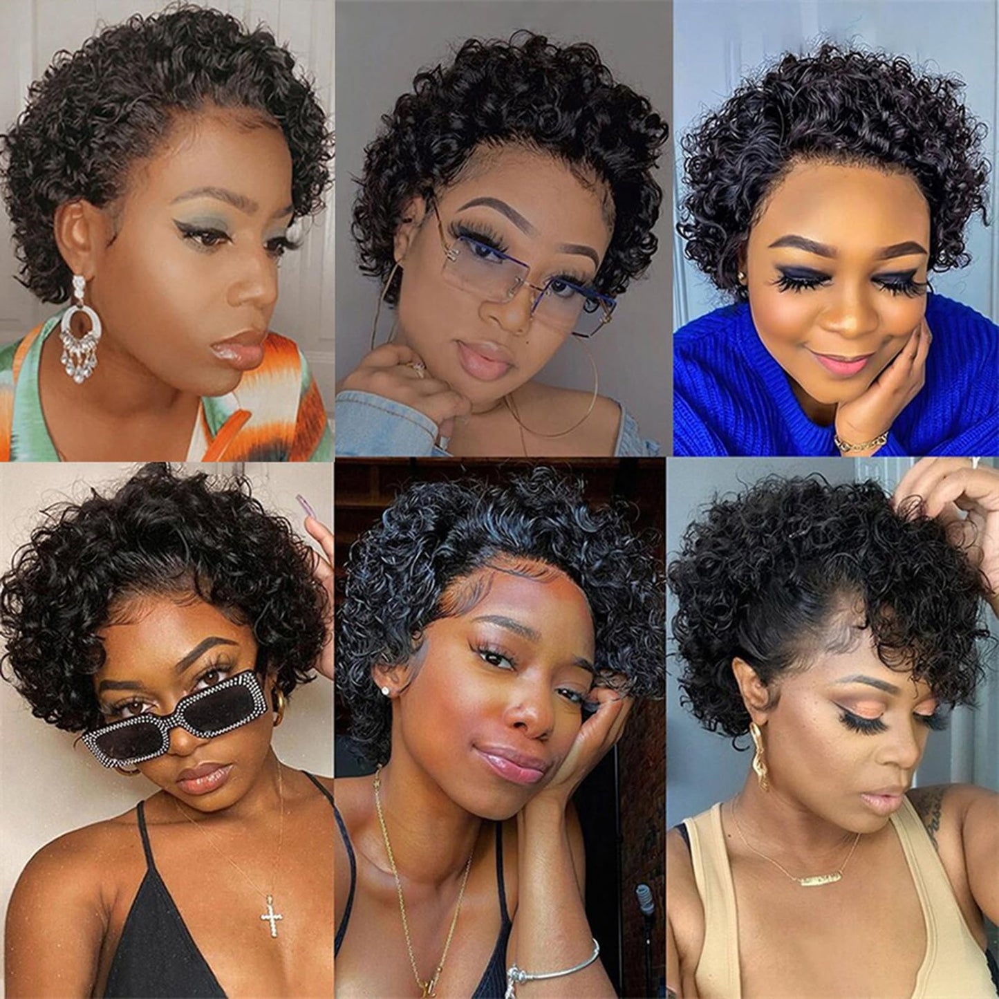 Msviki 200% Density Pixie Cut Wig Human Hair Free Part 13X1 Lace Front Wigs Human Hair Short Curly Pre Plucked Water Wave Human Hair Wig With Baby Hair Wear and Go Glueless Bob Wigs For Black Women