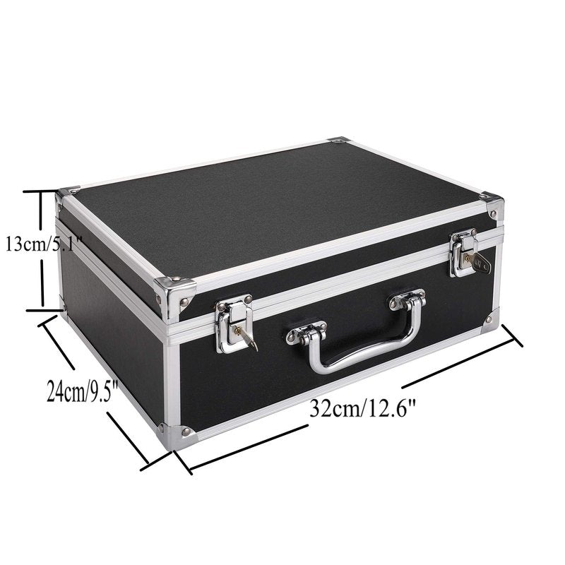 Kit Box Case,Machine Case 12.6" x 9.5" x 5.1" W/Lock Makeup Carrying Bag Storage Case Organize with Clasp,Aluminum Alloy with Sponge for Equipment Cosmetic Makeup Tools (black)