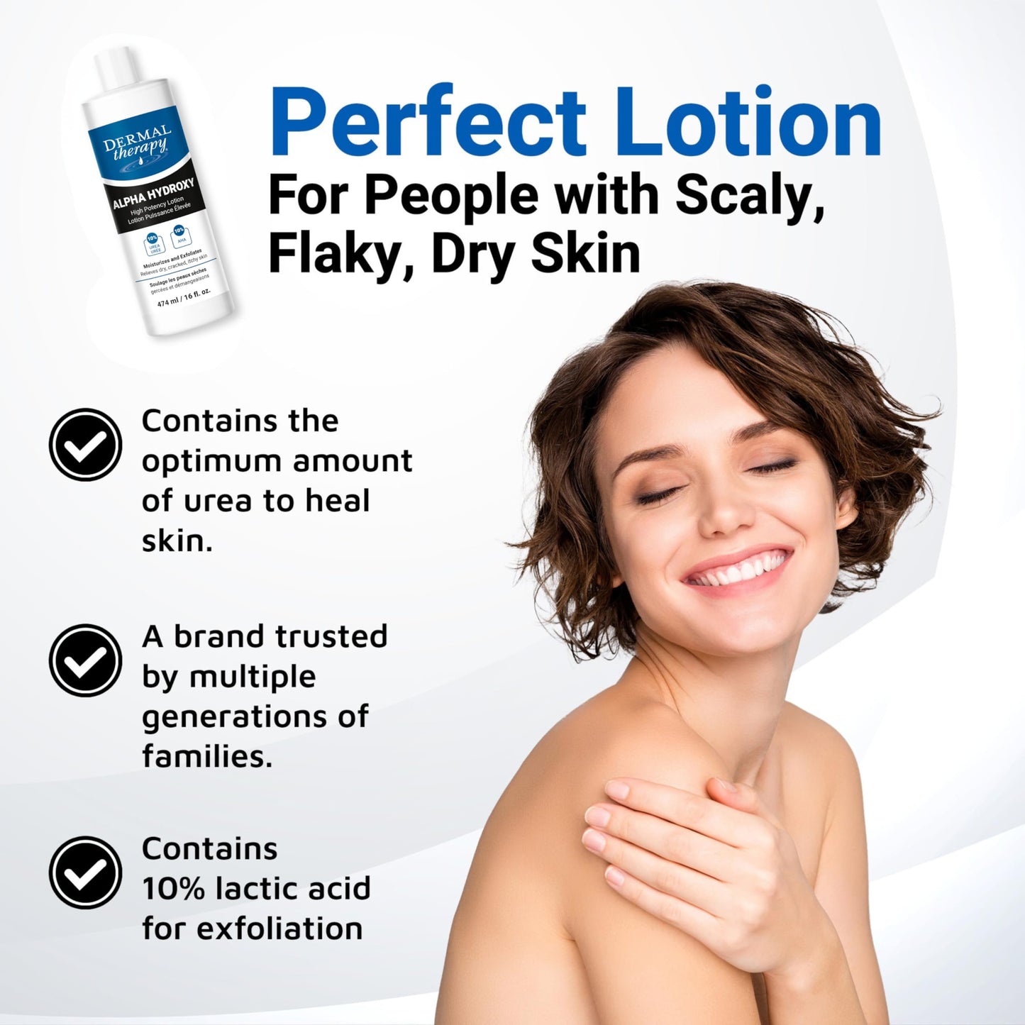 Dermal Therapy Alpha Hydroxy Lotion – 10% Urea + 10% Lactic Acid, Fragrance-Free Body Lotion for Dry, Cracked Skin, Non-Greasy Exfoliating Moisturizer & Keratosis Pilaris Treatment, 16 fl oz (474 ml)