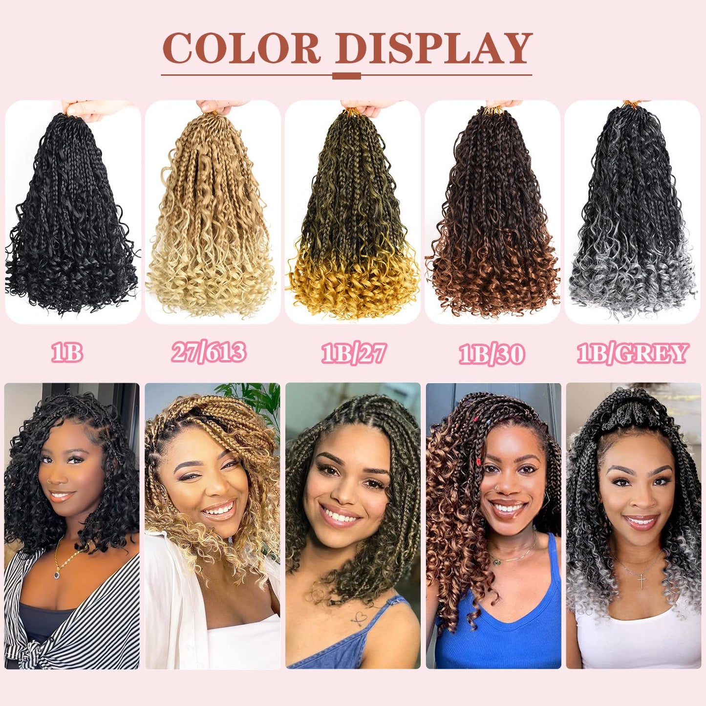 12 Inch Goddess Box Braids Crochet Hair for Black Women With Curl Ends 8 Packs Pre Looped Crochet 3X Bob Boho Box Braids Synthetic Twists Braiding Hair Extensions (12strands/pack;27/613#)