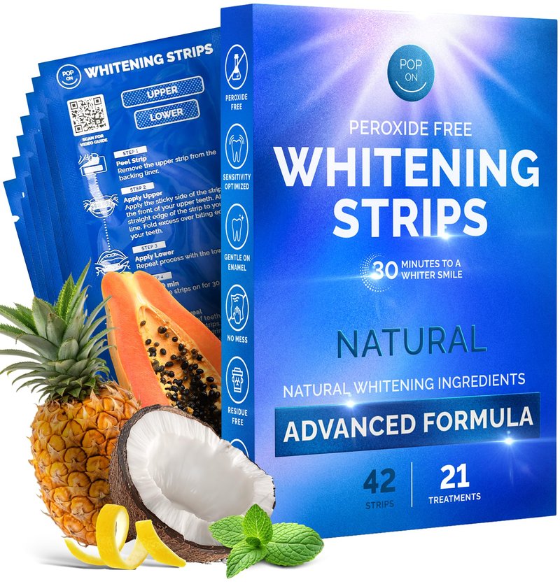 Whitening Strips for Sensitive Teeth 21 Treatments, Mint – Enamel Safe, Peroxide-Free Coconut Oil Teeth Whitening Strips with Natural Enzymes – Gentle White Stips for Sensitive Gums & Daily Oral Care
