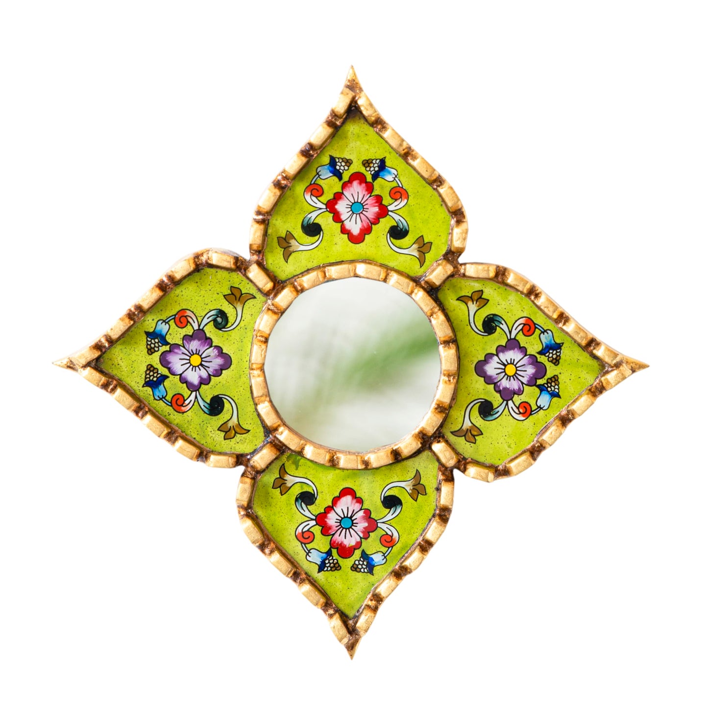 DecorContreras Peruvian Wall Mirror Lime Green Hand Painted Glass Diamond
