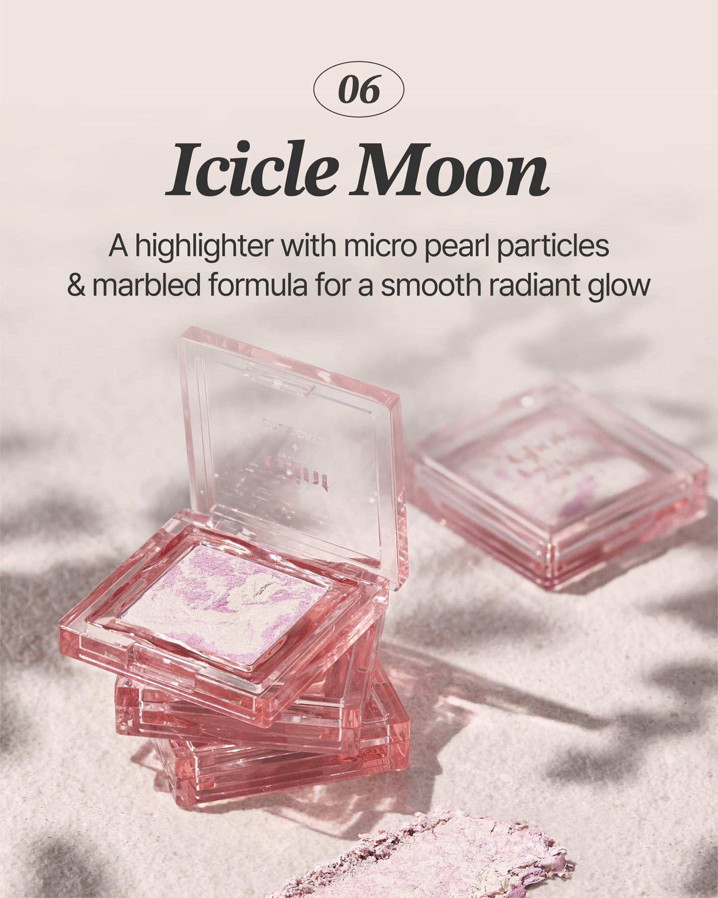 Glint Marble Highlighter (Icicle Moon, 0.08oz) - Korean Makeup. Inspired Baked for Smooth, Radiant Glow, Long-Lasting Wear. Enriched with Micro Pearl Particles