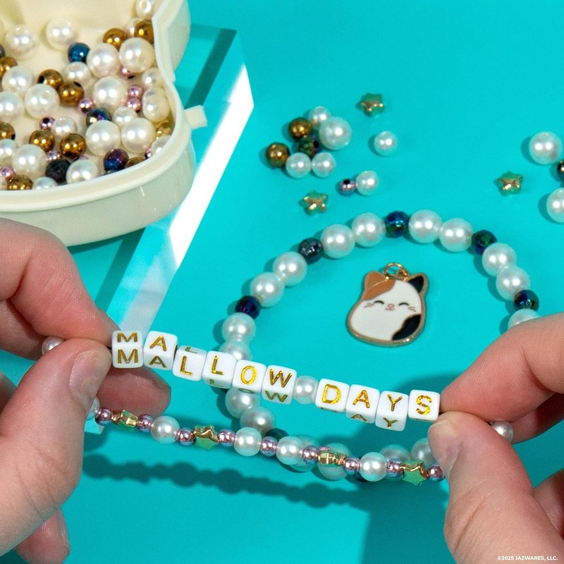 Squishmallows Cam the Cat Bracelet Kit | Create 3 Fun Accessories with Beads, Charms & Keychain | Friendship Jewelry Craft Set for Kids