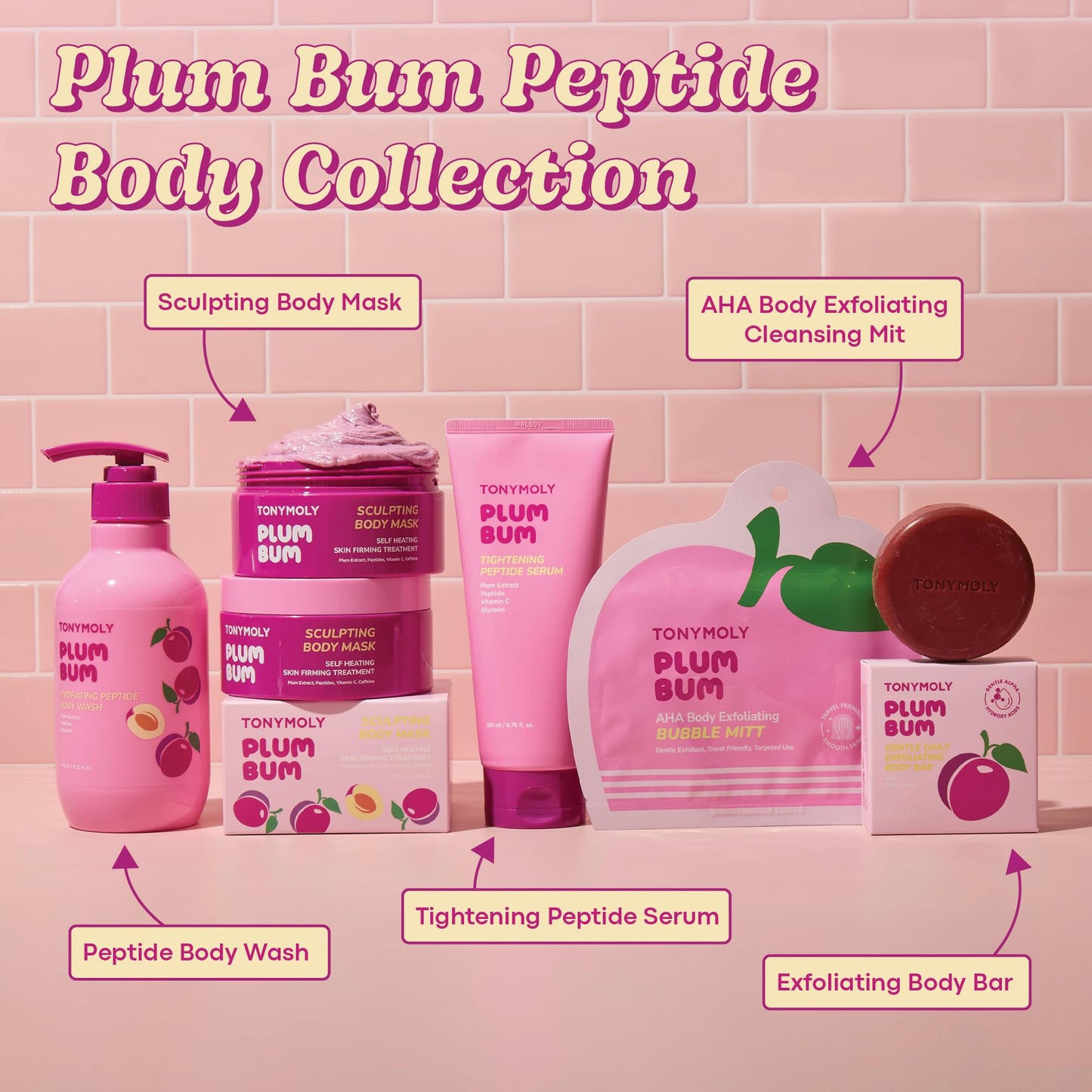 TONYMOLY Plum Bum AHA Exfoliating Body Bar Gentle Daily Buffing & Smoothing Soap with Alpha Hydroxy Acids (AHA), Plum & Cica Extract for Soft, Healthy-Looking Skin