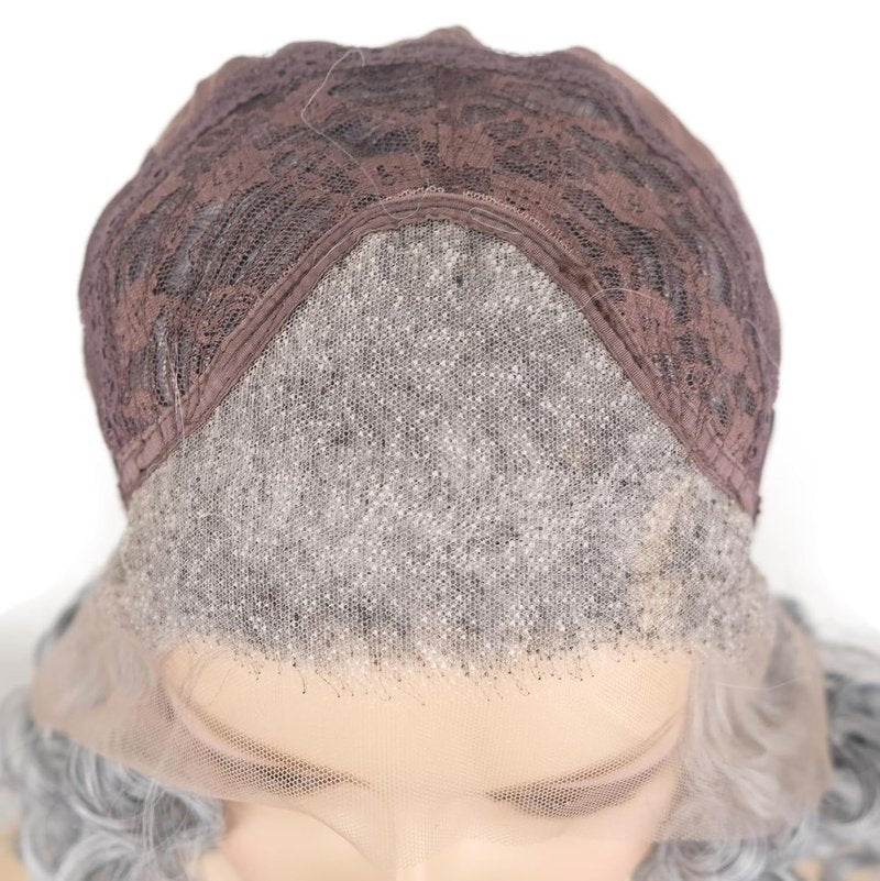Grey Lace Front Curly Synthetic Wig - Heat Resistant Fiber for Daily Wear | Silver Color