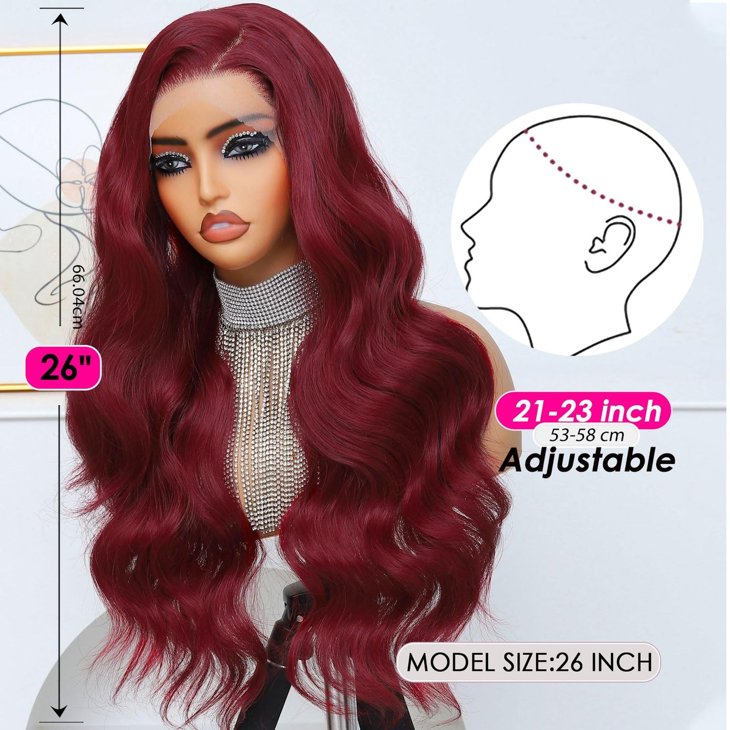 Ruiieea 99J Burgundy Lace Front Wig Synthetic 13x4 Lace Front Wig Body wave Lace Frontal Wig for Women Glueless Daily Use 26 Inch