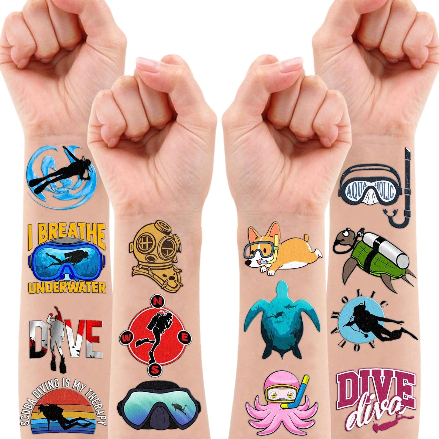 Cool Scuba Diving Temporary Tattoos - 96PCS Ocean-Themed Stickers for Summer Beach Parties | Fun Gifts for Kids