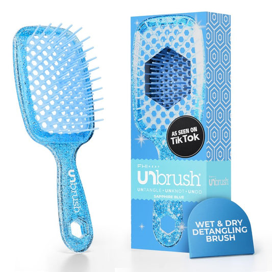 FHI Heat UNbrush Detangling Brush for Pain-Free Brushing on All Wet or Dry Hair Types — Durable DuoFlex Anti-Static Bristles, Lightweight Handle, Vented Hair Brush, Sapphire Blue