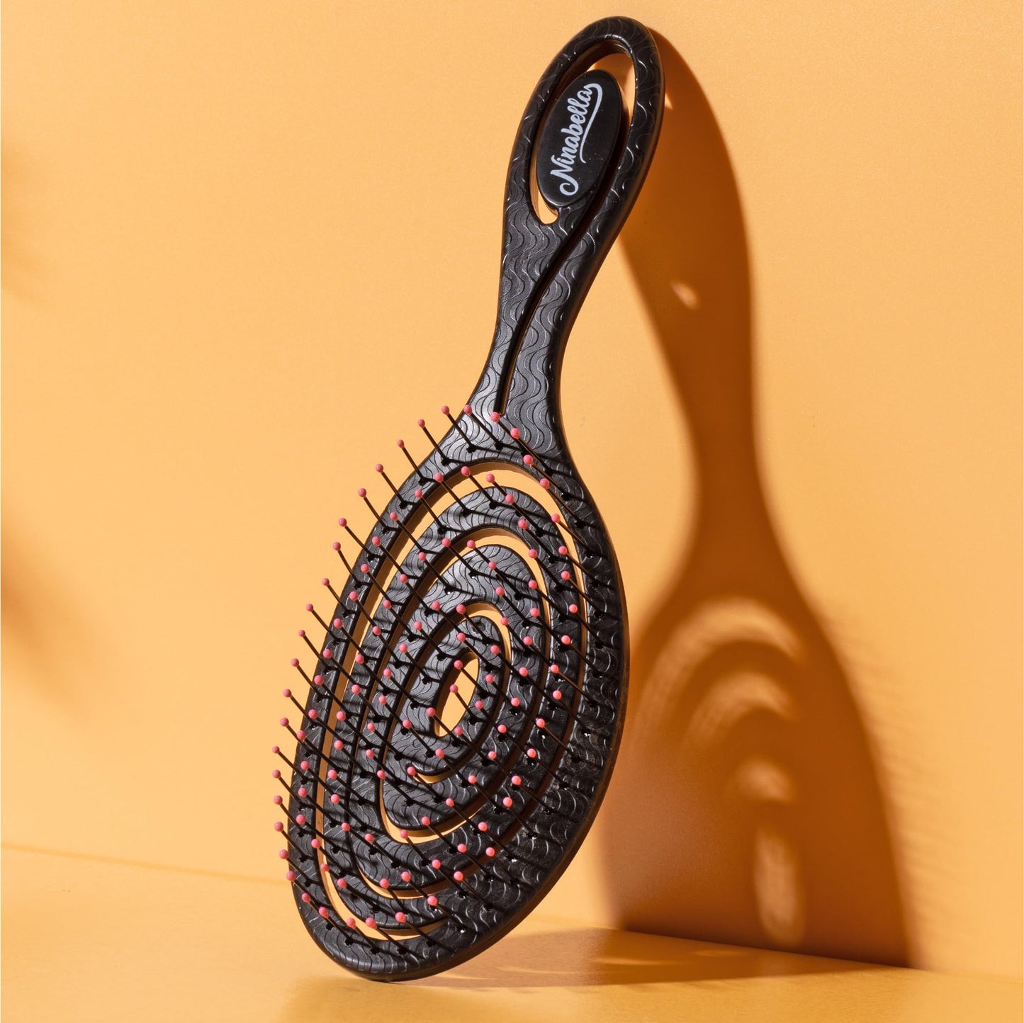 Ninabella Spiral Hairbrush - Detangle Hair Brush - For Brushing Wet or Blow Dry Hair - Detangler Vent Brush - Black with Pink