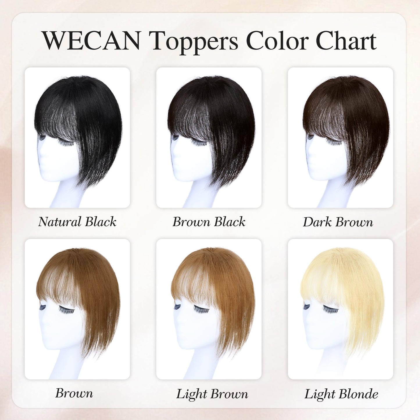 WECAN Hair Toppers for Women Real Human Hair 3D Bangs Clip 100% Human Toppers for Women 10 Inch Clip in Bangs Hairpieces (Dark Brown)