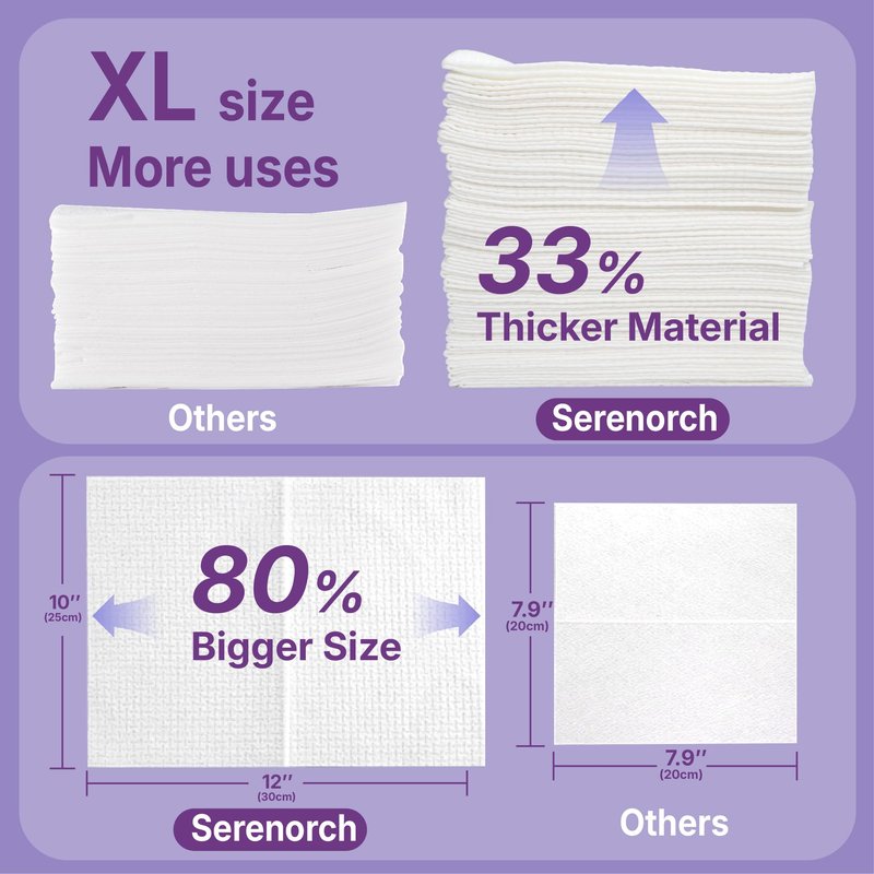 Serenorch Disposable Face Towels (150 Count) – XL 10"x12" Ultra Thick Facial Cleansing Cloths – Soft Biodegradable Dry Wipes for Sensitive Skin – Lint-Free Makeup Remover Towelettes for Daily Skincare