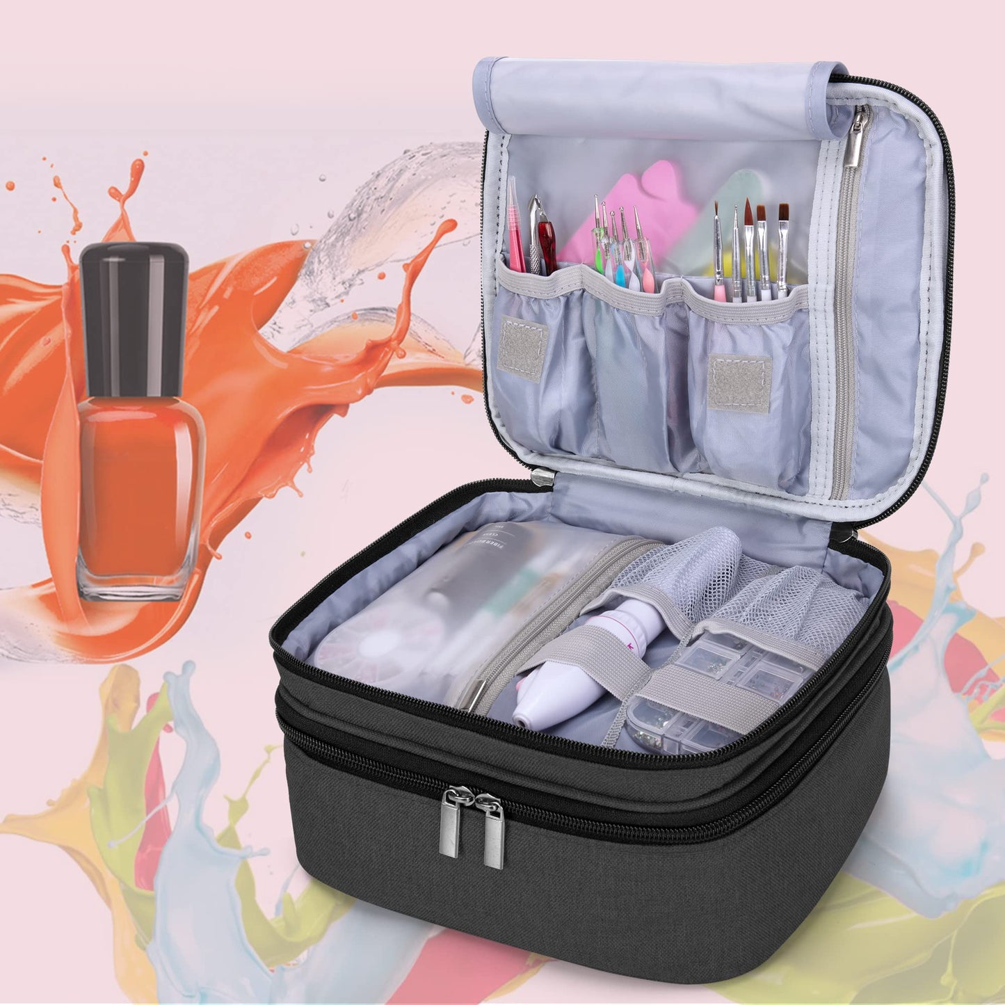 LUXJA Double Layer Nail Polish Carrying Case Holds 30 Bottles, Black