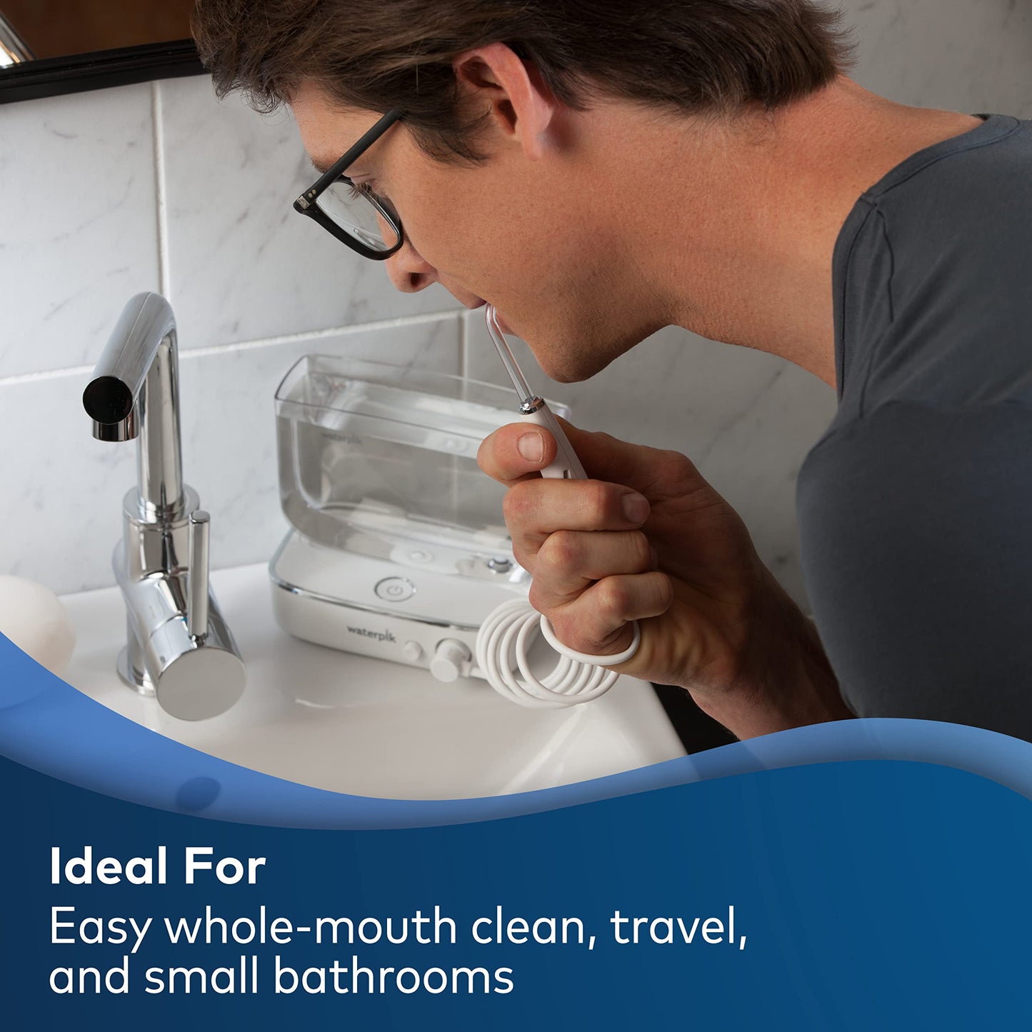Waterpik Sidekick Portable Water Flosser, Perfect for Travel & Home, ADA Accepted, White/Chrome WF-04