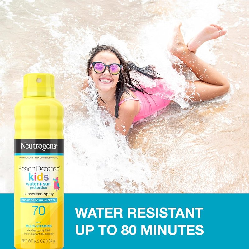 Neutrogena Beach Defense Kids Sunscreen Spray SPF 70 - Water-Resistant & Oxybenzone-Free | 6.5 oz, Pack of 2