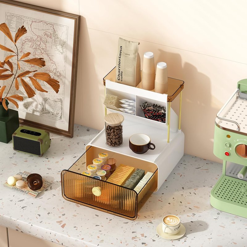 3 Tiers Makeup Organizer - Cosmetic Display with Drawer & Lipstick Holder | Amber Color for Vanity & Bathroom
