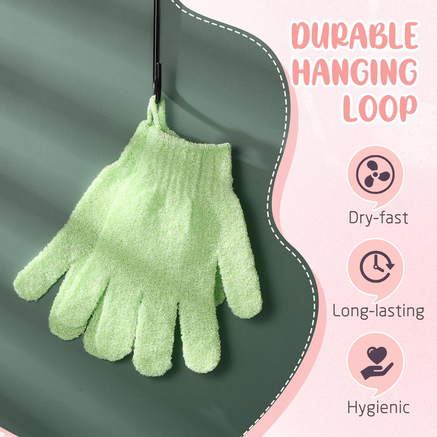Didaey 104 Pcs Exfoliating Glove Bulk Shower Gloves with Hanging Loop Exfoliating Body Scrubber Dead Skin Remover for Body Bath Beauty Spa Massage Scrubs Men Women Bathing (Green)
