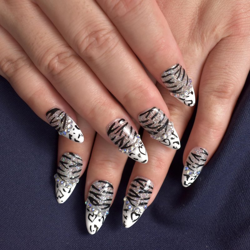 Handmade Nails Press On Medium Almond Reusable Unique Fake Nails, Artistic Design, Thick Acrylic and Muti-Layer Gel False Nails Stick On, Size M