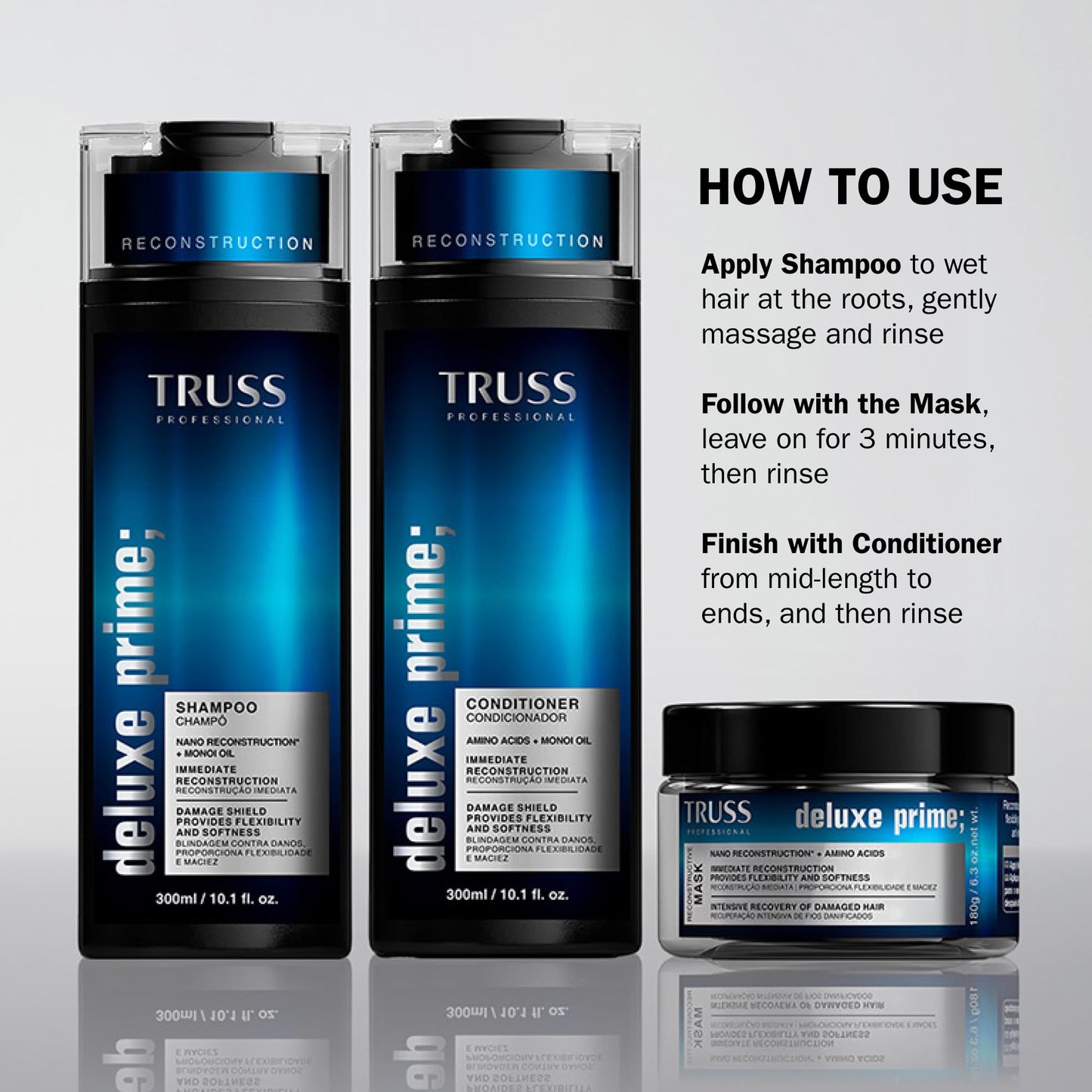 TRUSS Deluxe Prime Conditioner - Deep Conditioning Treatment, Hair Repair & Hair Softener with an Anti Fading Action - Seal Cuticles & Reduce Damage Caused by Chemical Treatments (10.14oz)